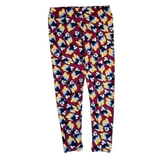 LuLaRoe Tall Curvy Mickey Mouse Leggings Red Blue Disney Print Y2K Stretch Pants - Picture 2 of 6
